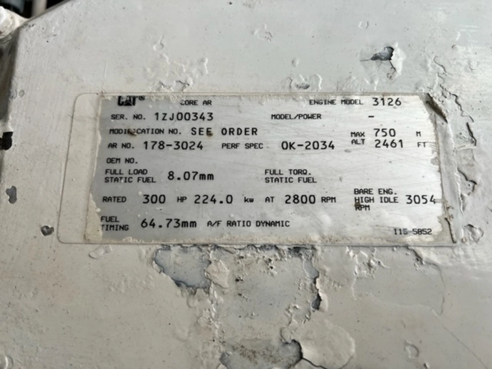 Caterpiller Engine Tag