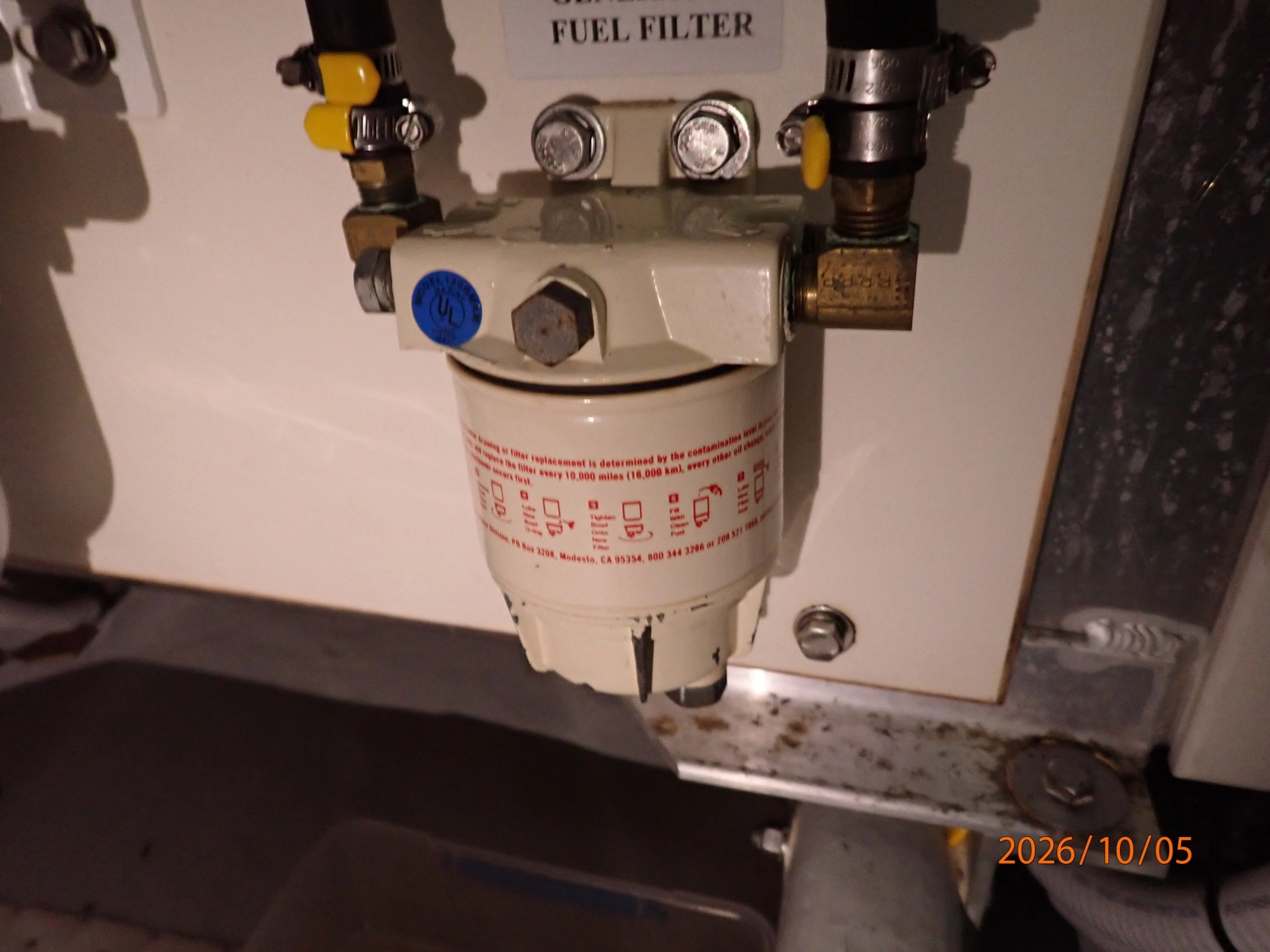 34' Nordic Tugs generator Racor fuel filter