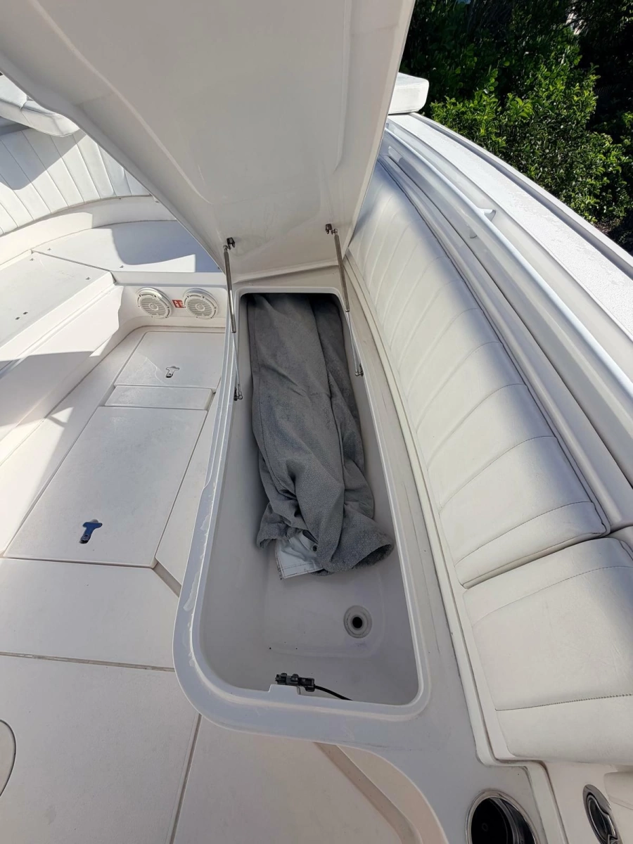2017 Intrepid 327 Center Console for sale in Pompano Beach FL - bow storage hatch open with stowed gear