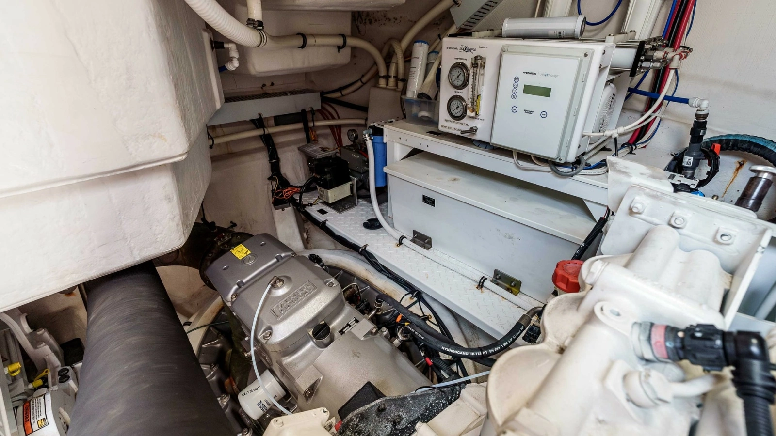 2017 Cruisers 60 Cantius, 'Rising Star' - Engine Room with Mechanical & Water System Components.