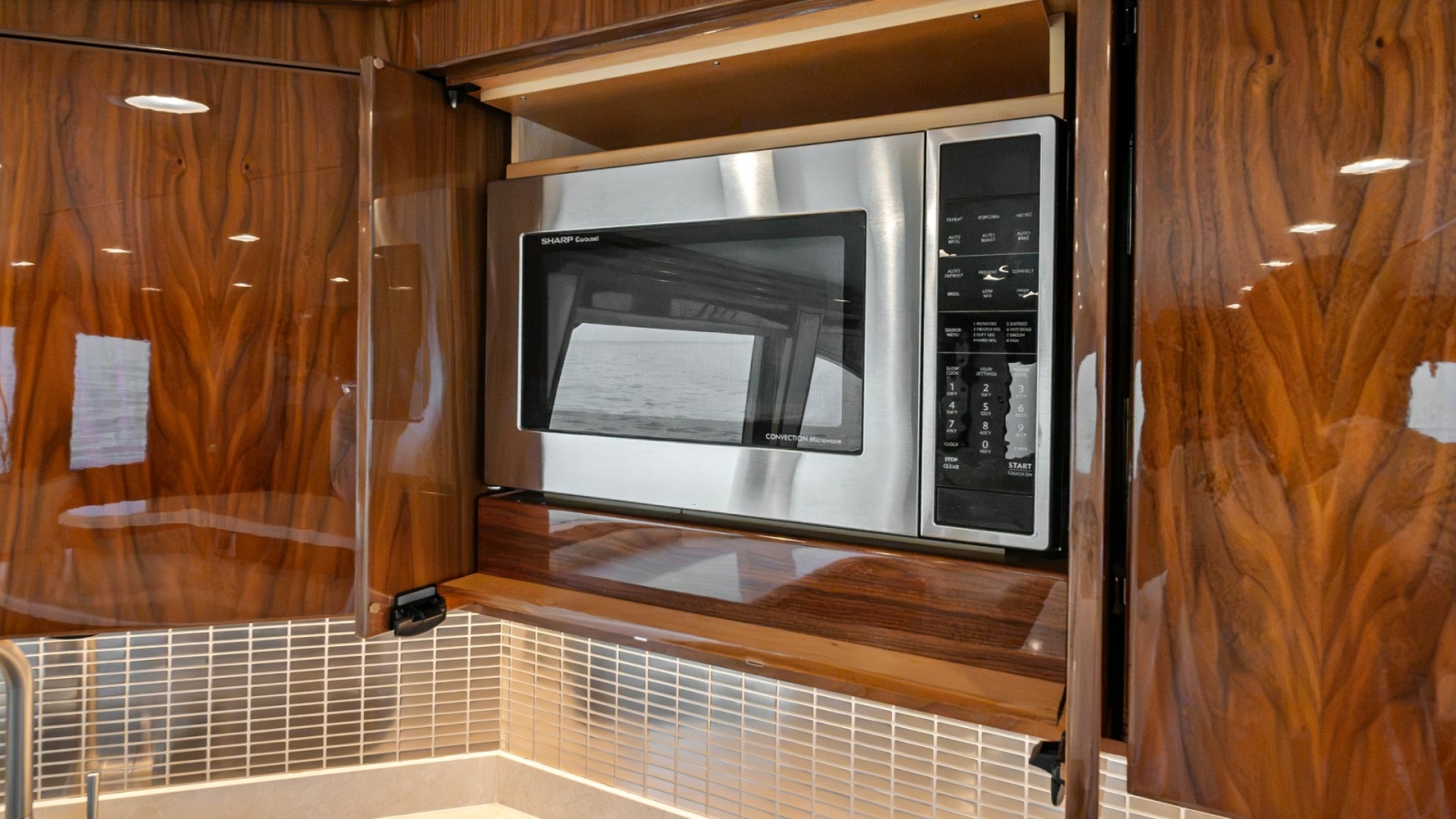 Galley Microwave with Wood Cabinetry