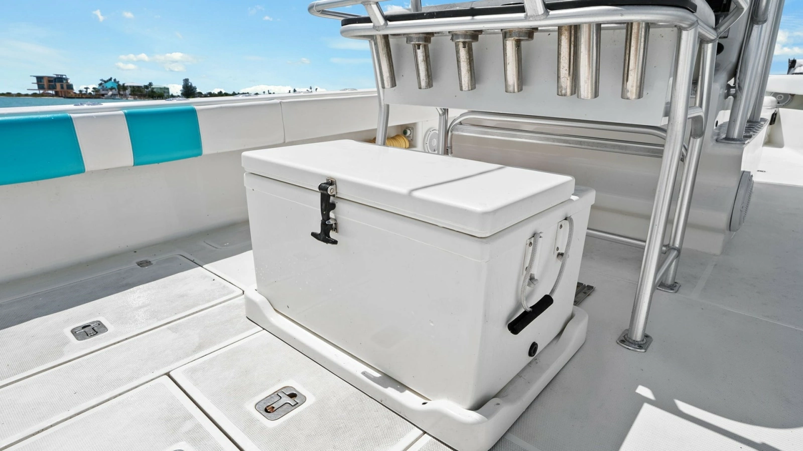 Cockpit Area with Cooler and Rod Holders