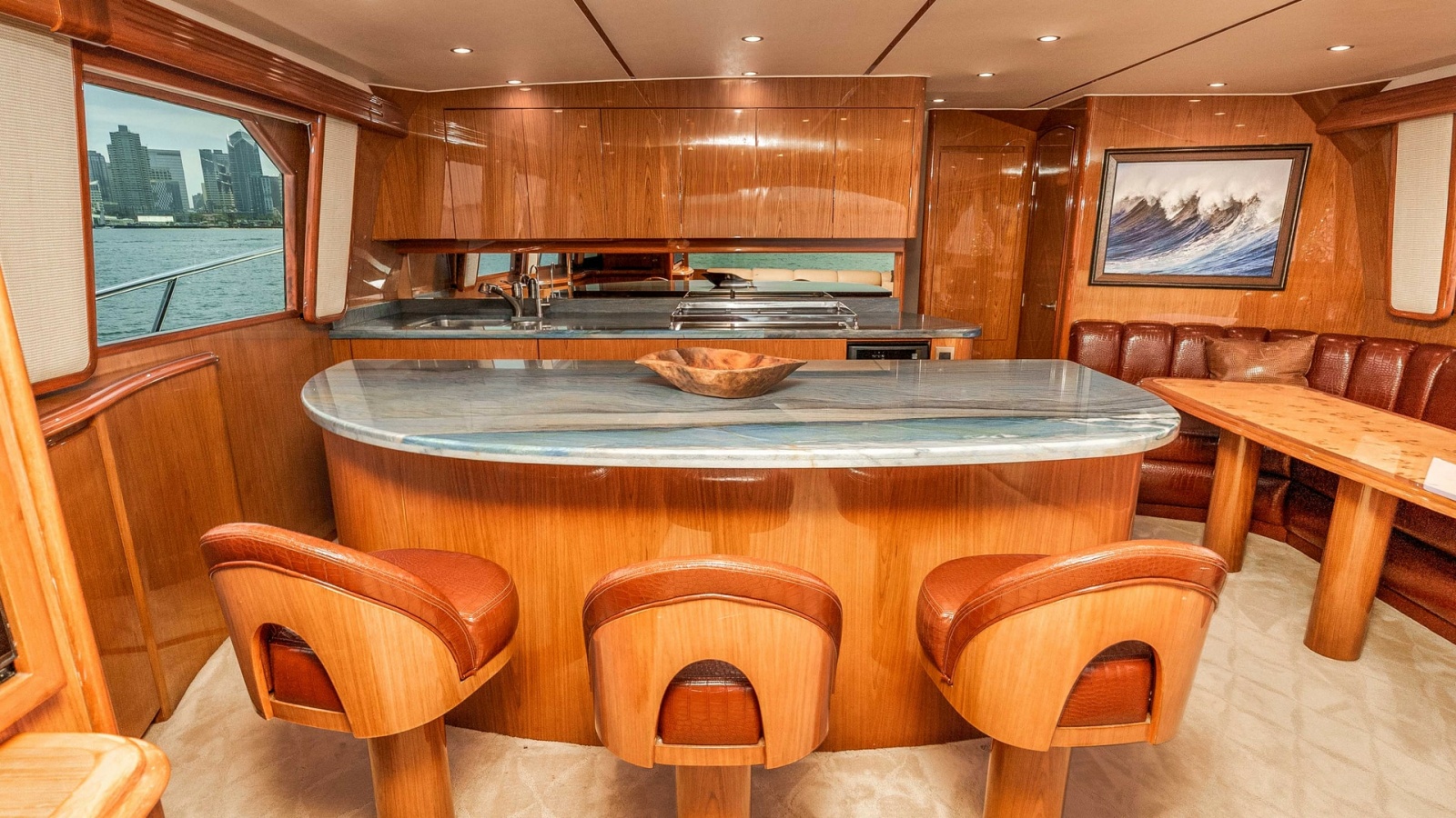2014 Viking 76 Enclosed Bridge "TRANQUILO" Curved Countertop with Three Comfortable Bar Stools.