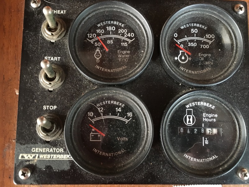 Midas Touch 1986 Marine Trader 38 Double Cabin Interior Generator Gauges and Hour Meter.JPG