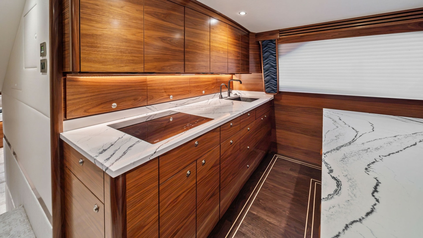 Sleek Galley with Marble Accents