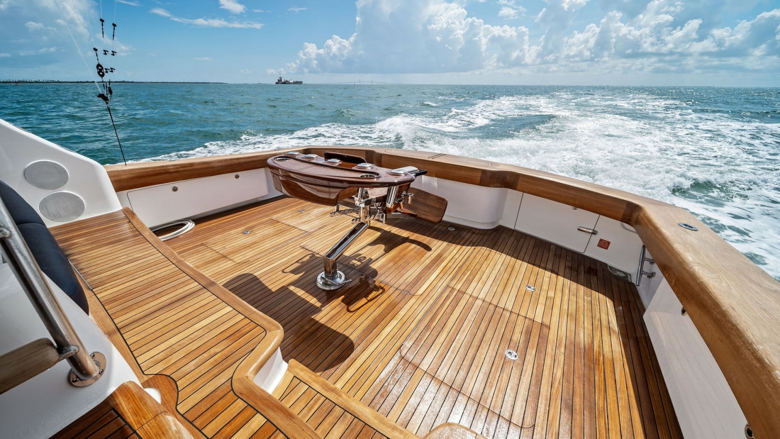 Spacious Teak Cockpit with Rod Holders