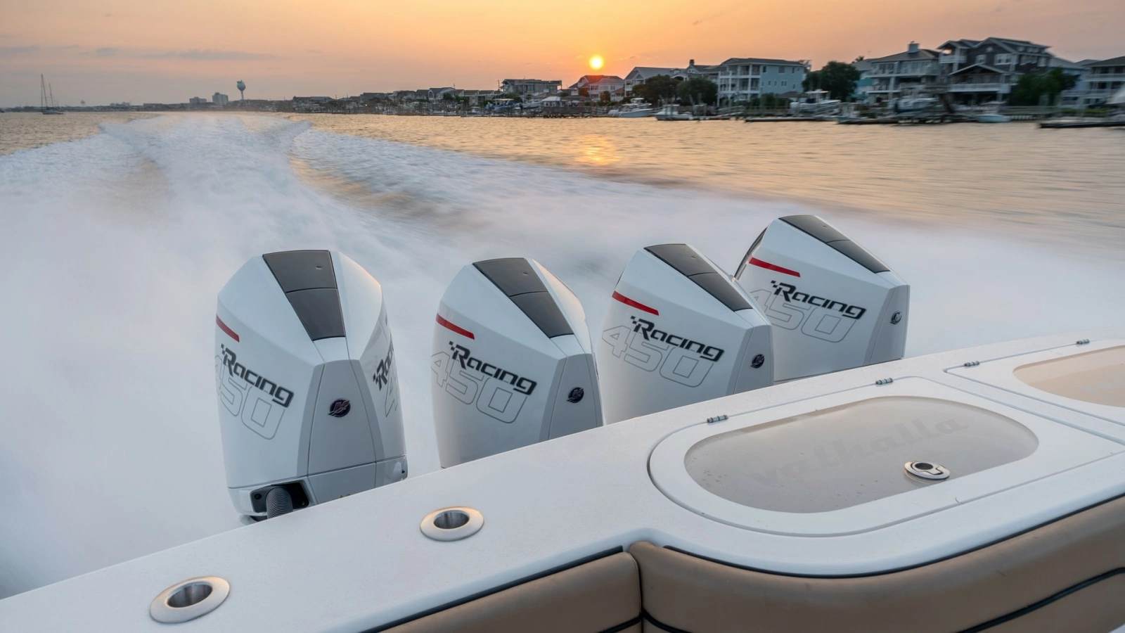 Quad Outboard Engines at Sunset