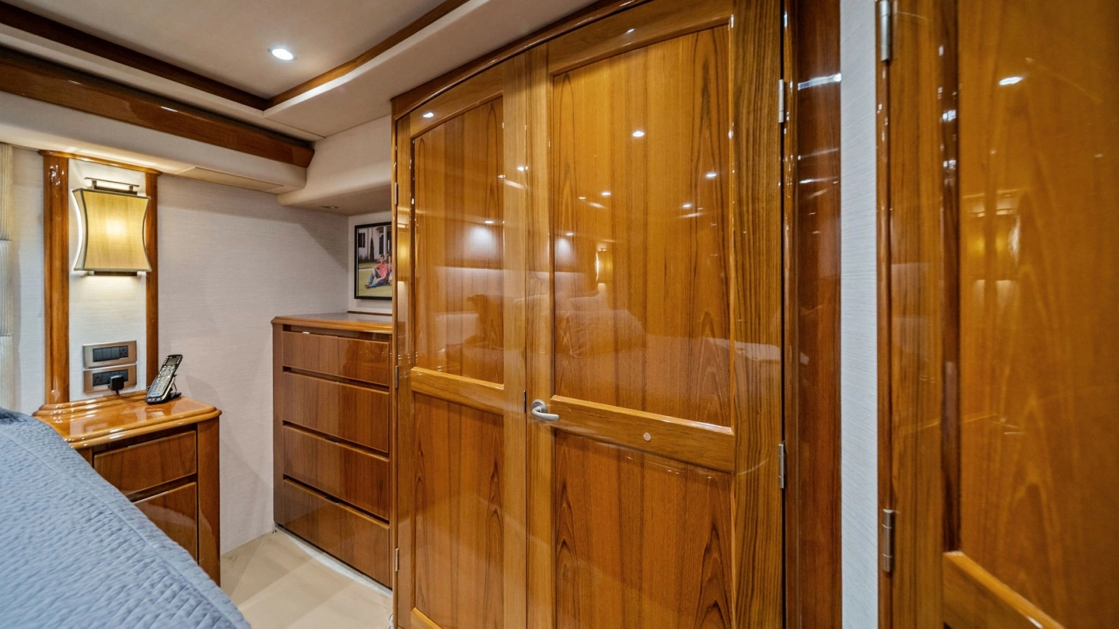 Master Stateroom with Wood Finishes