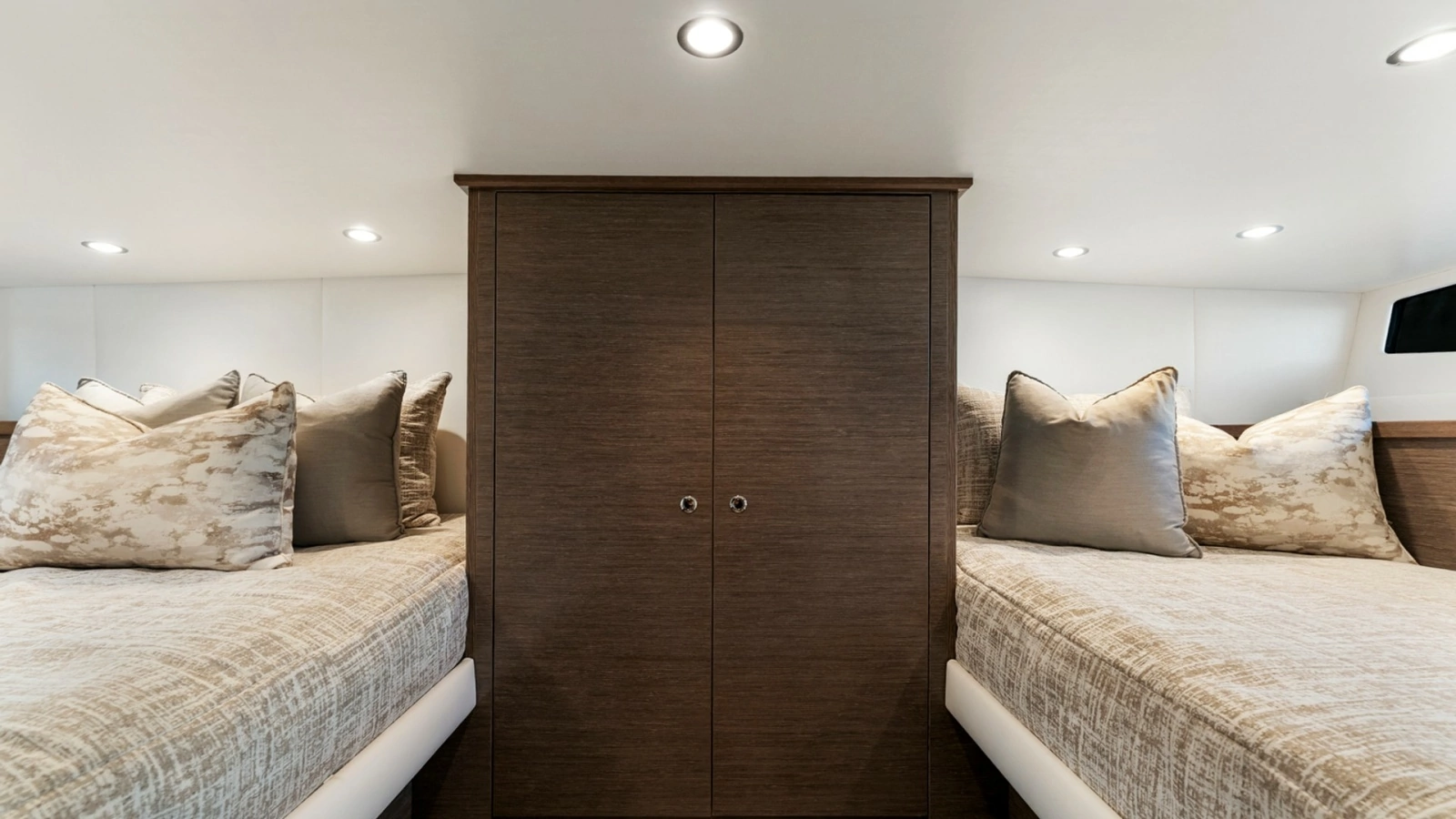 Twin Guest Stateroom with Storage - Valhalla 55 Sport Yacht