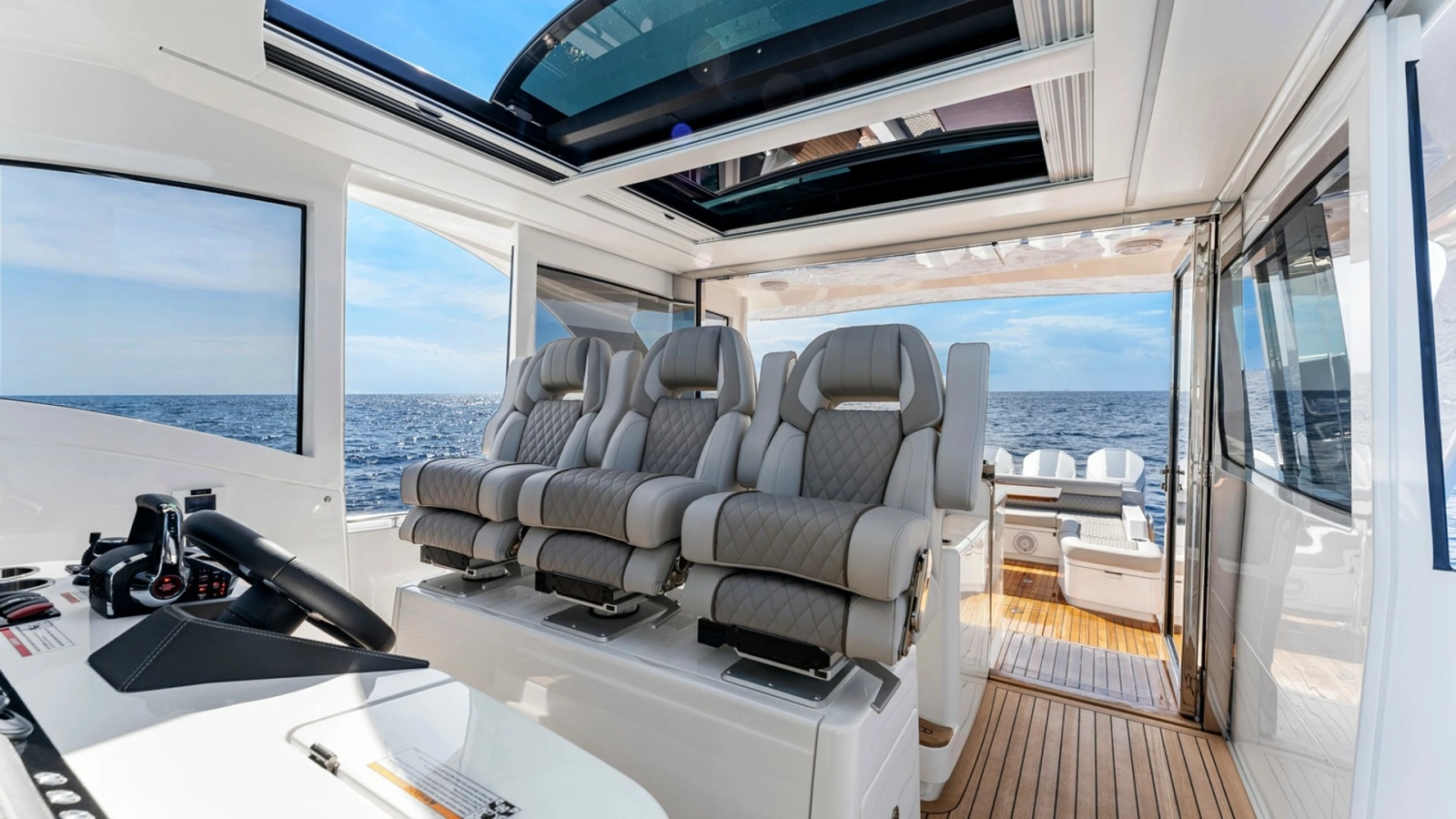 Helm Station with Seating and Skylight - Valhalla 55 Sport Yacht