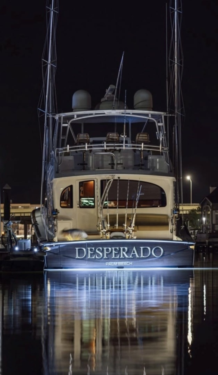 Viking 70 DESPERADO - Aft Profile at Night