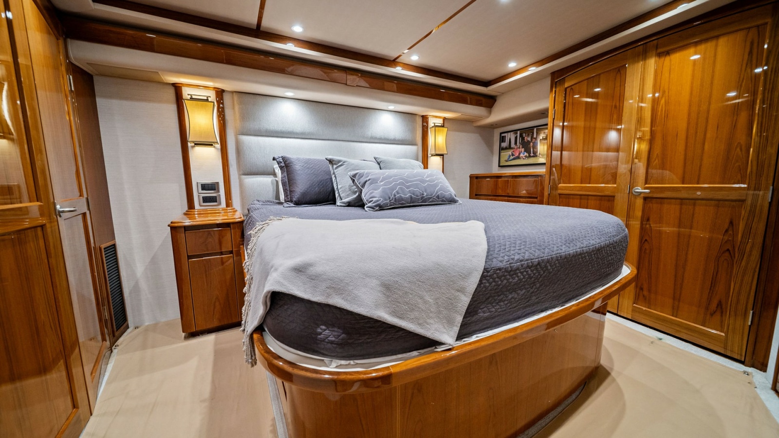 Master Stateroom with Luxurious Wood Finishes