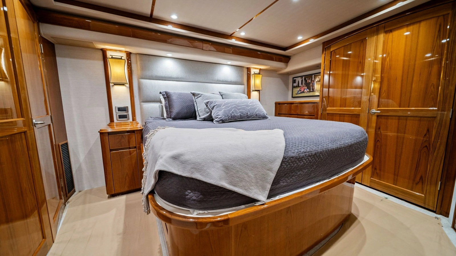 Master Stateroom with Luxurious Wood Finishes