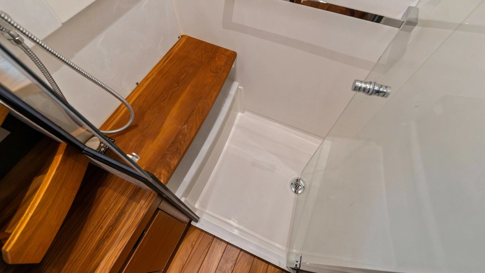 Modern Shower with Teak Accents