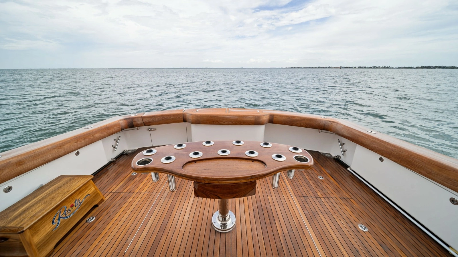 Spacious Teak Aft Deck with Rod Holders