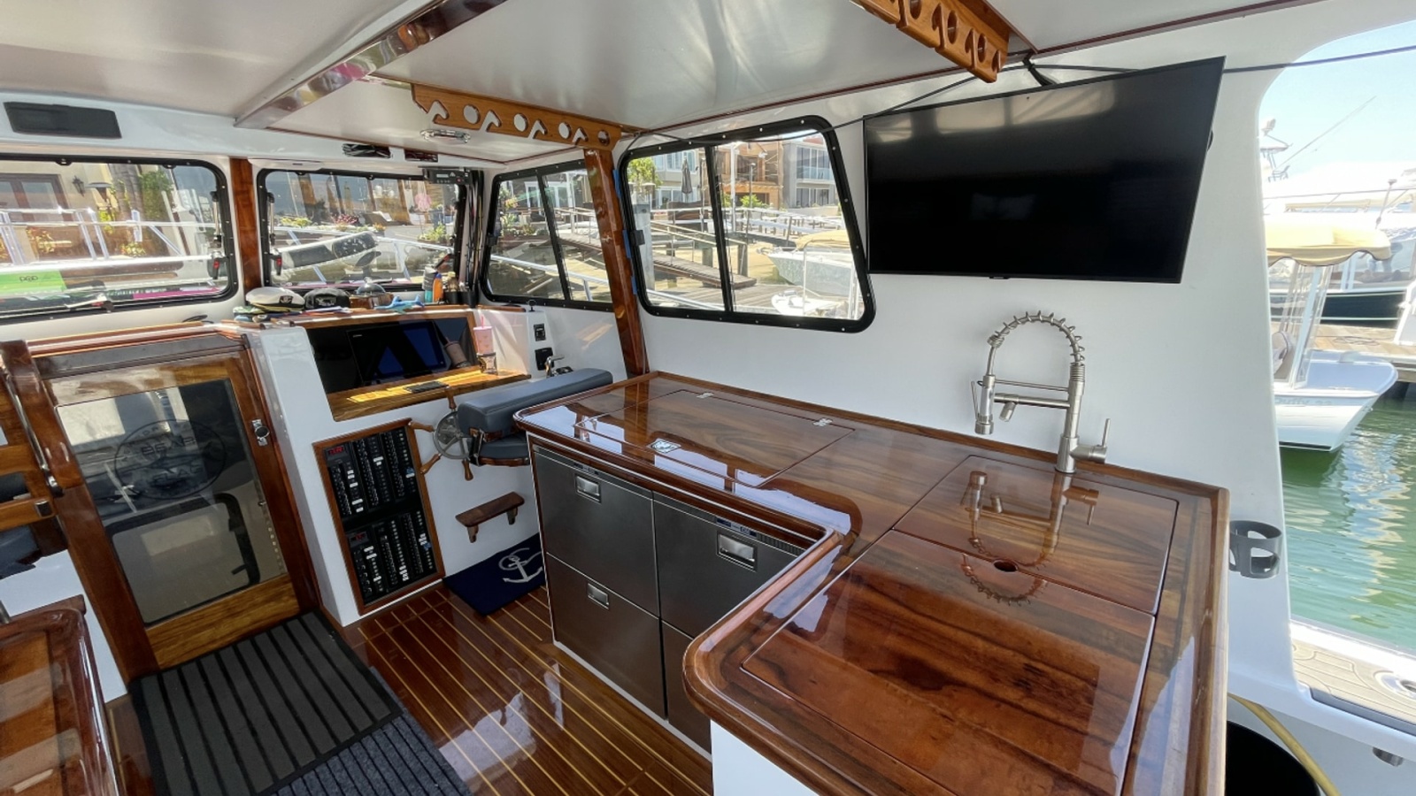 Galley with Rich Wood Finishings