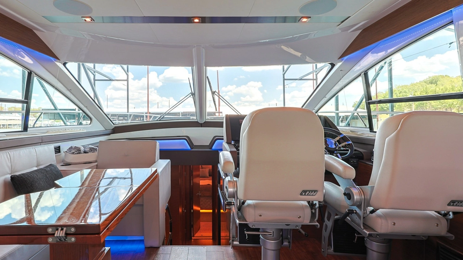 Helm Station and Salon Seating Area
