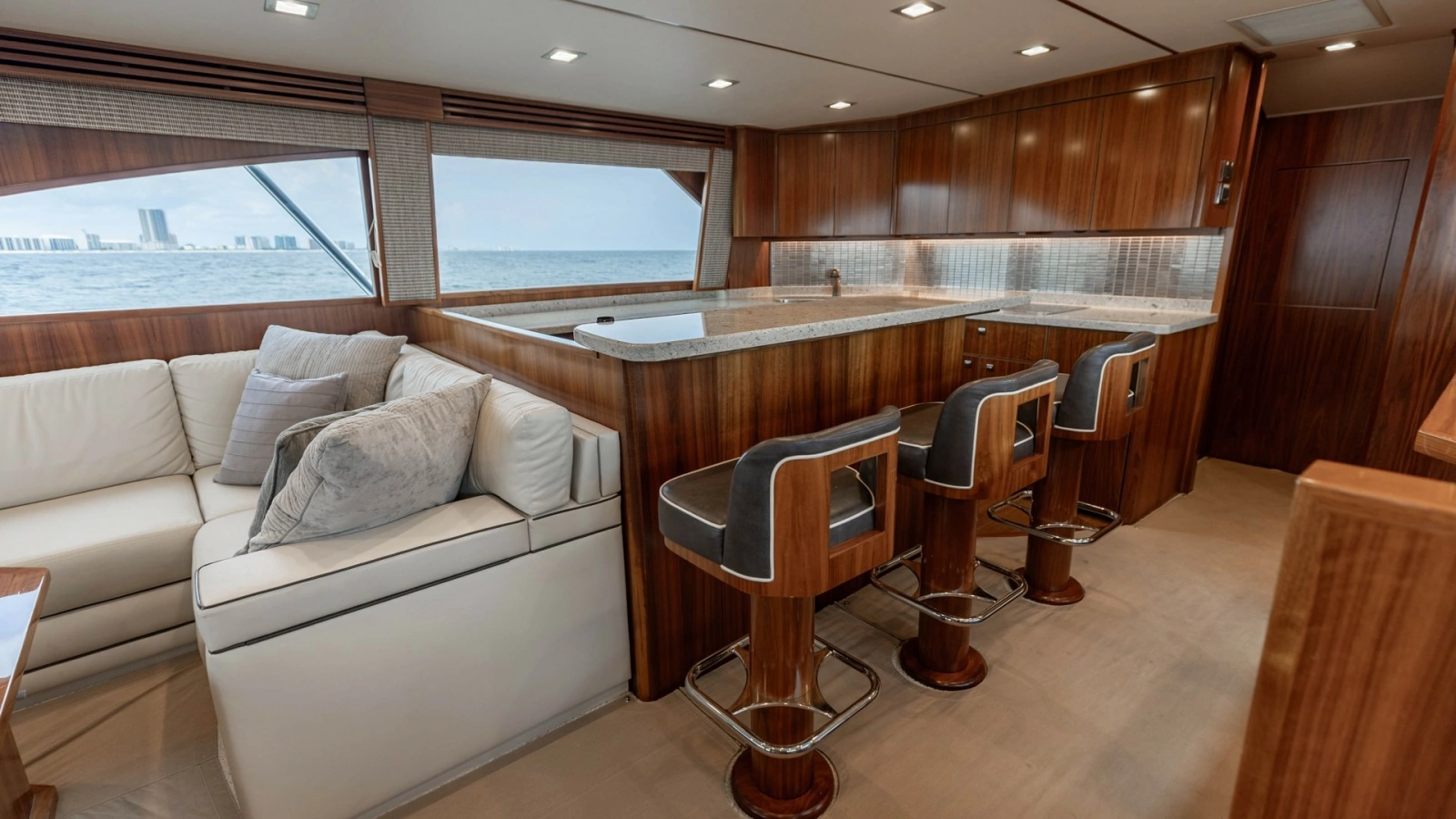 Galley and Salon with Bar Seating