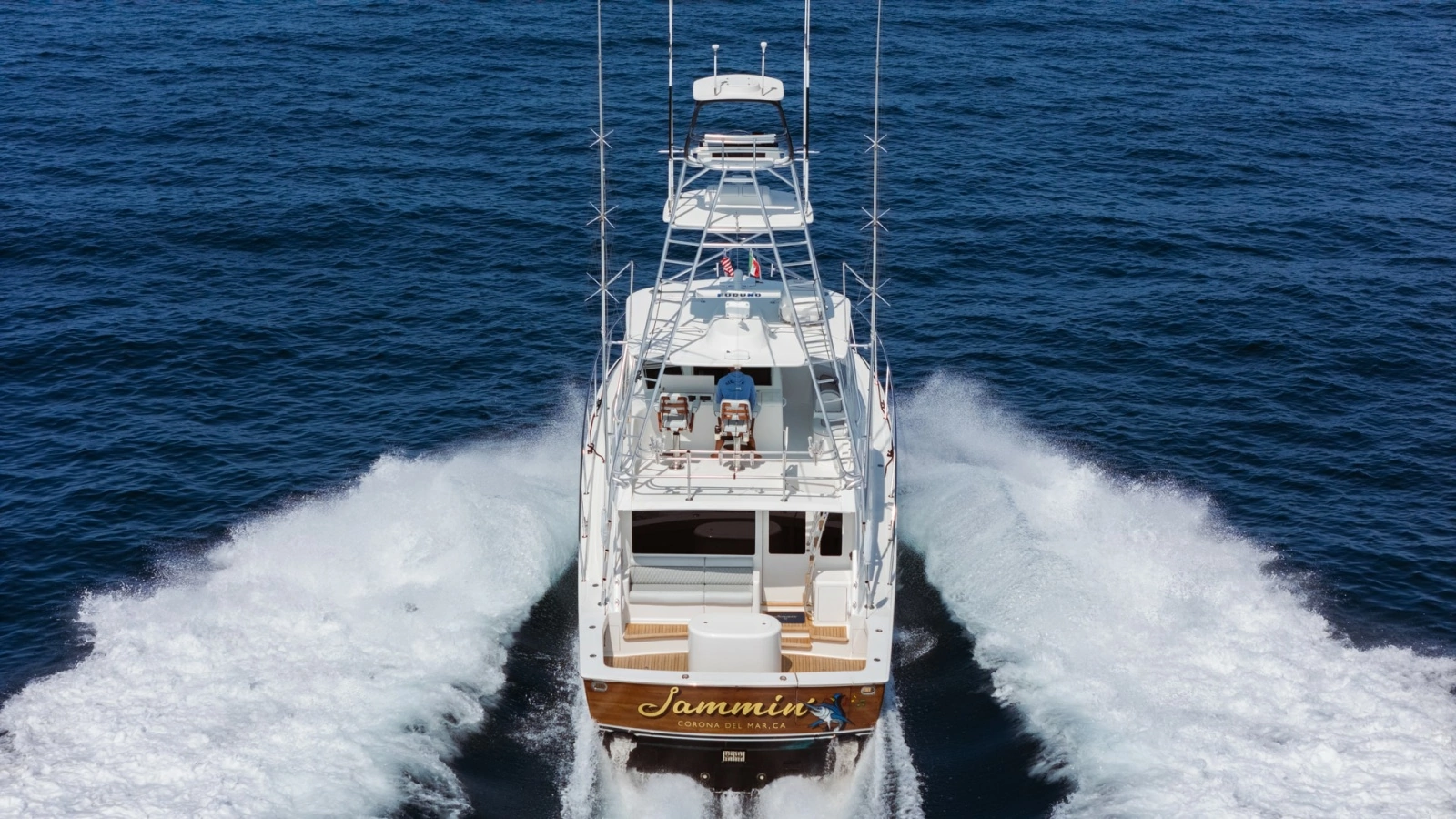2009 Viking 50 Convertible "Jammin" - Aerial View of Aft Deck in Motion