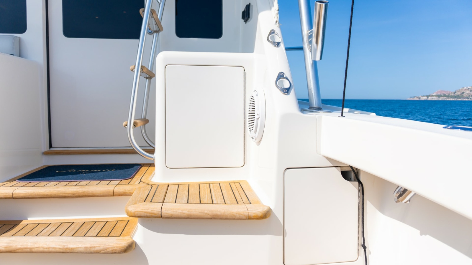 2009 Viking 50 Convertible "Jammin" - Teak Ladder to Flybridge and Storage
