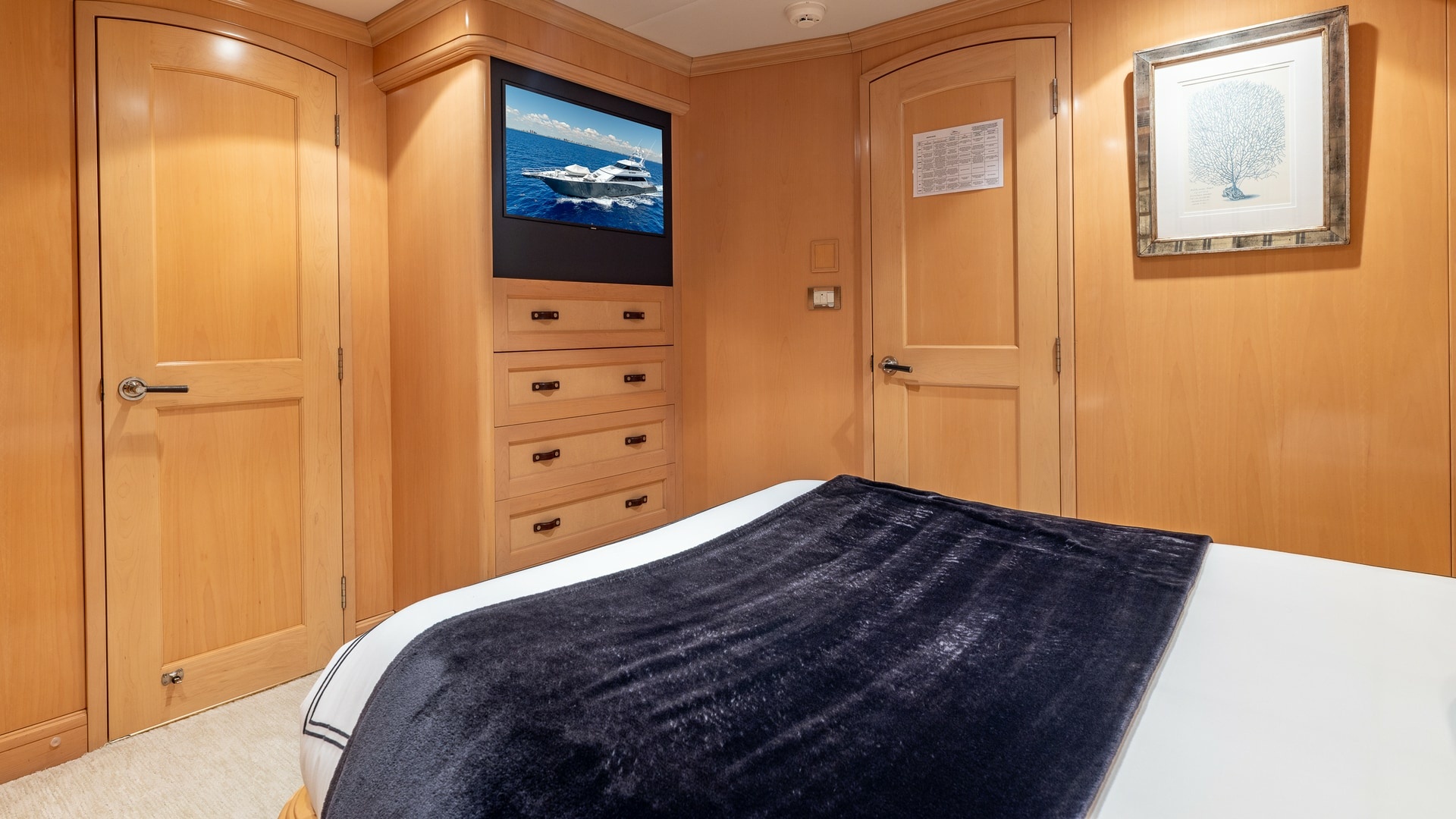 1998 Trinity Yachts Sport Fisherman - BAD COMPANY: Guest Stateroom with Entertainment Setup