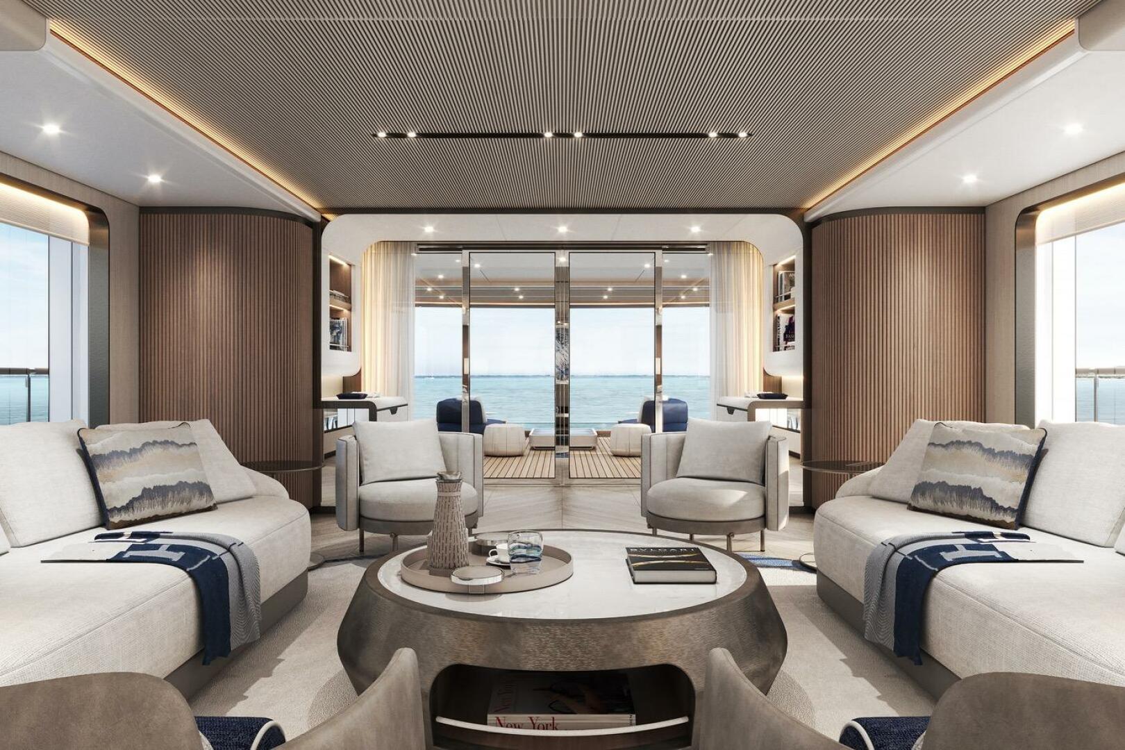 Luxurious interior of 2026 Majesty 145 yacht with elegant se