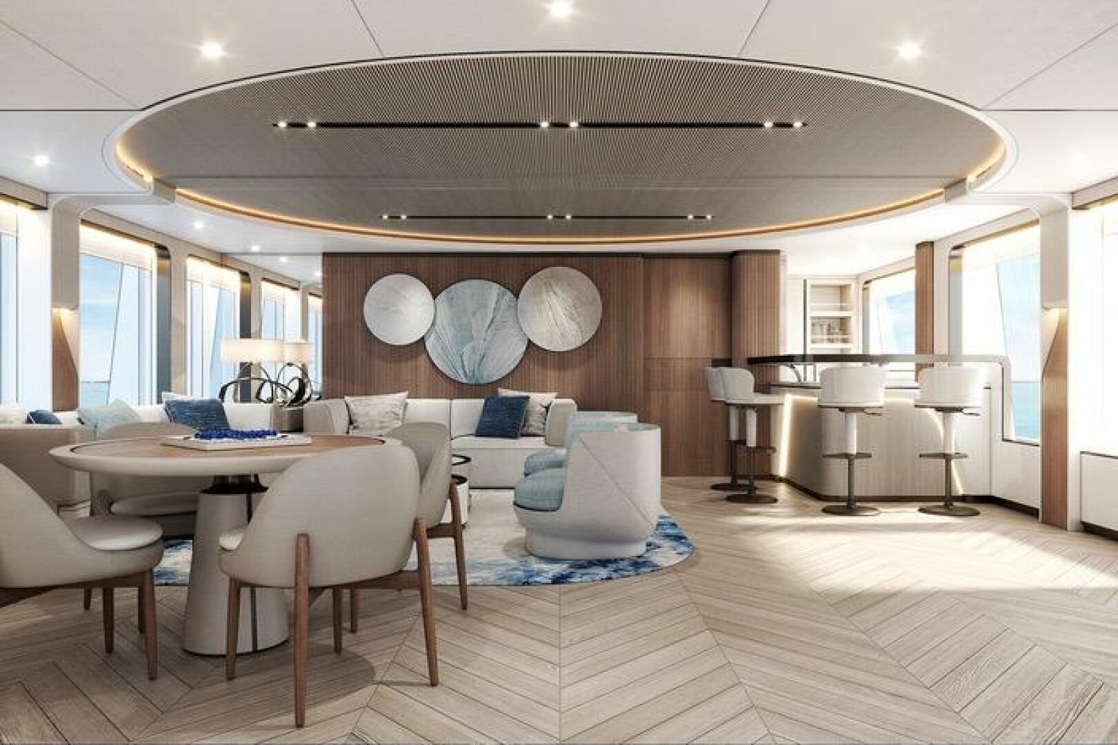 Luxurious interior of 2026 Majesty 145 yacht with modern dec