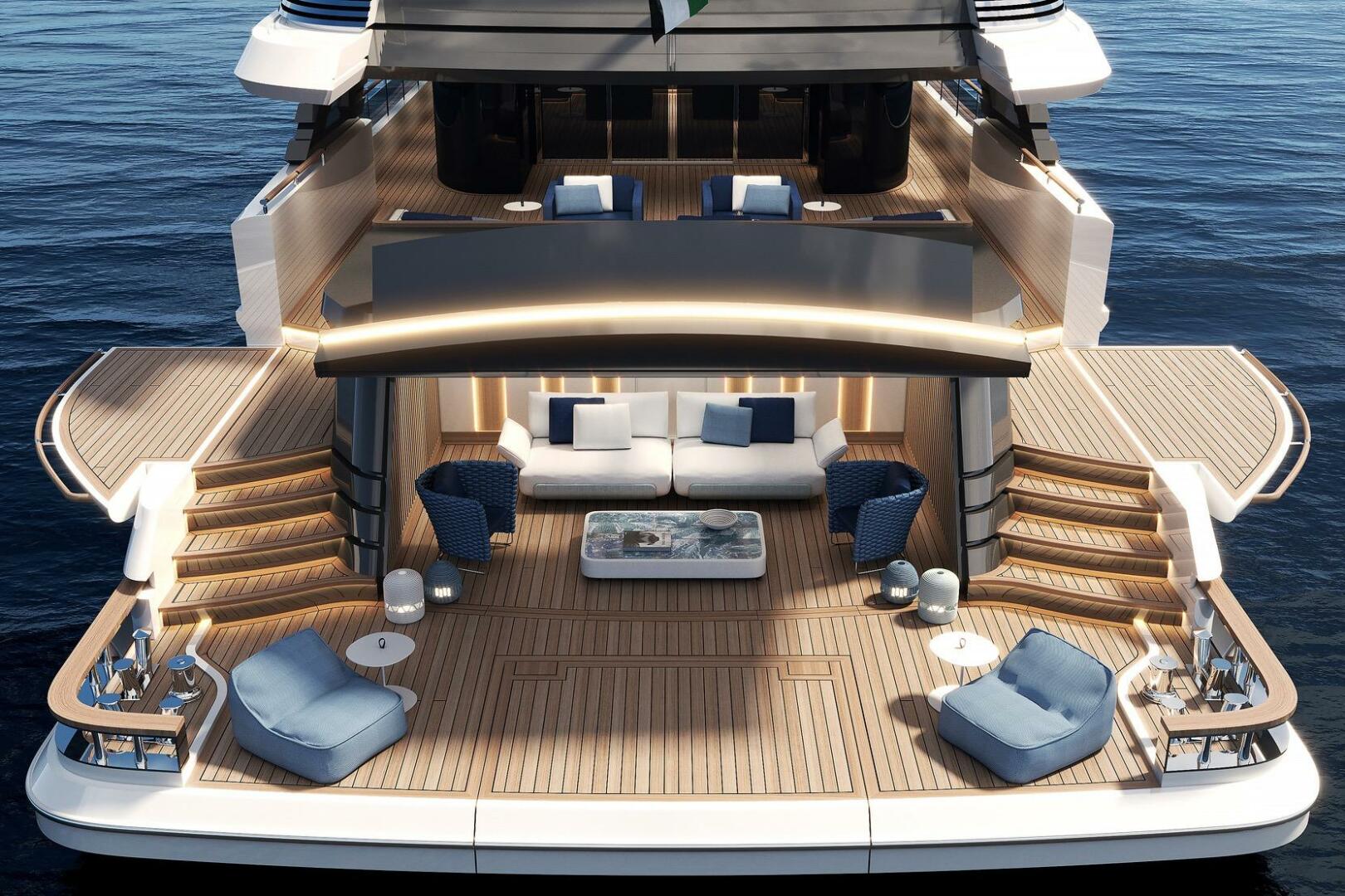 Luxurious 2026 Majesty 145 yacht deck with elegant seating a