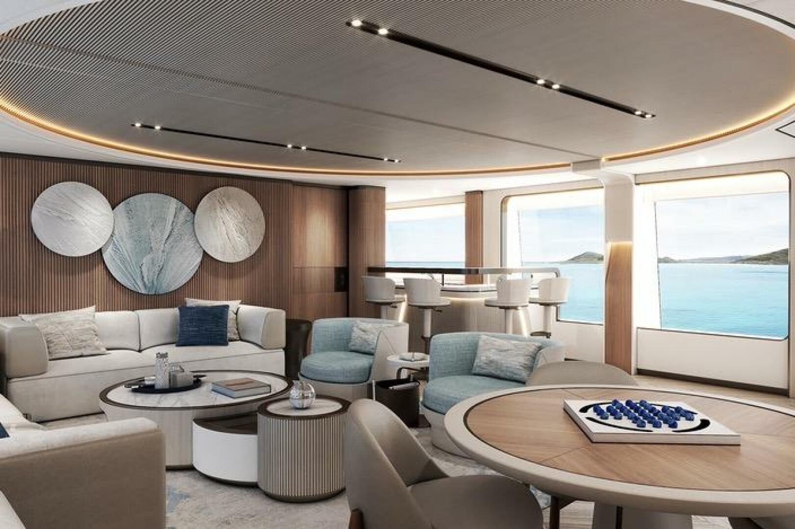 Luxurious interior of 2026 Majesty 145 yacht with elegant se
