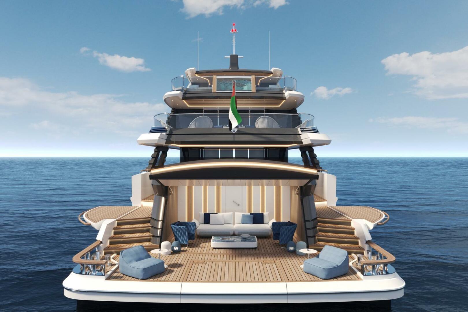 Luxurious 2026 Majesty 145 yacht with elegant deck seating, 