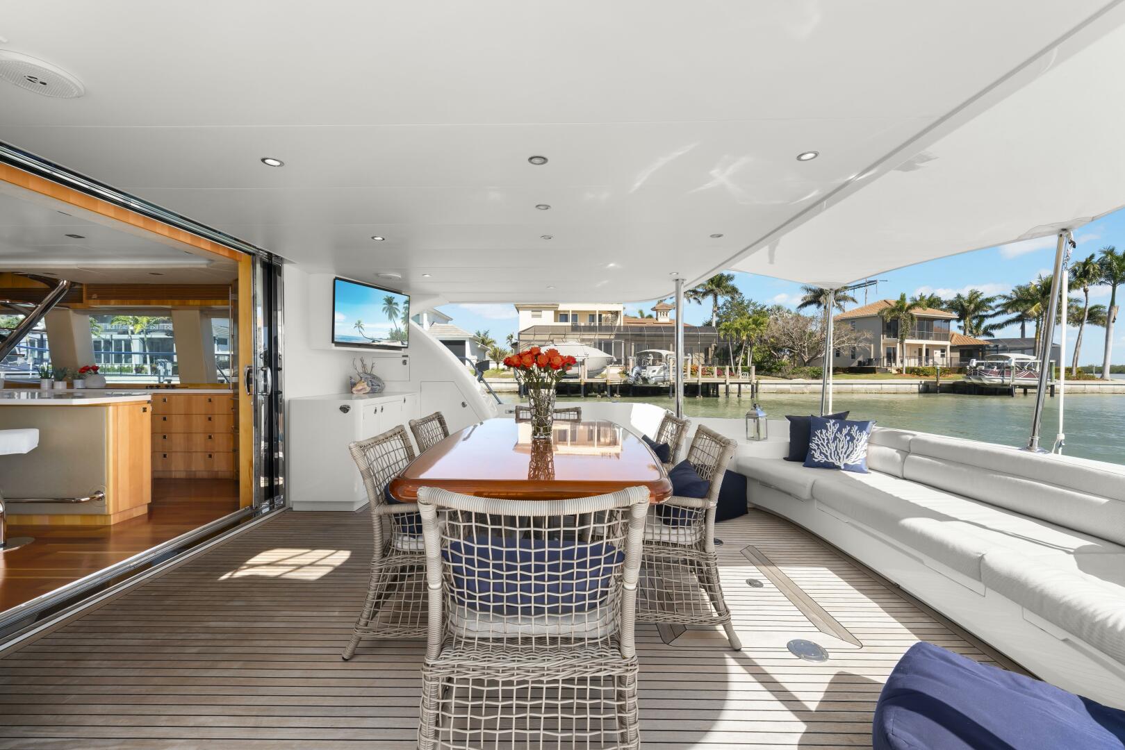 2013 Horizon PC60 - Aft Deck Teak Dining Table Aft Deck