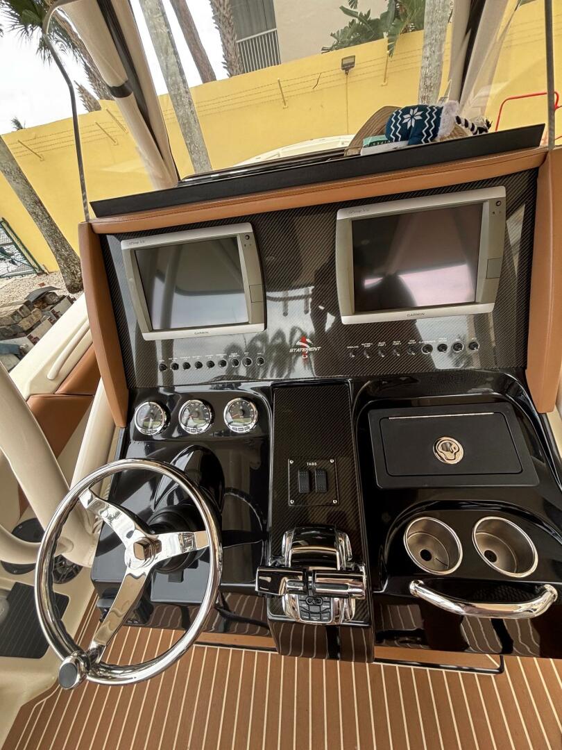 Control panel of a 2013 Statement 35 Center Console boat wit
