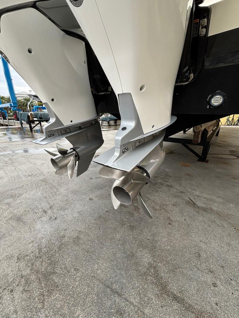 Twin outboard motors on a 2013 Statement 35 Center Console b