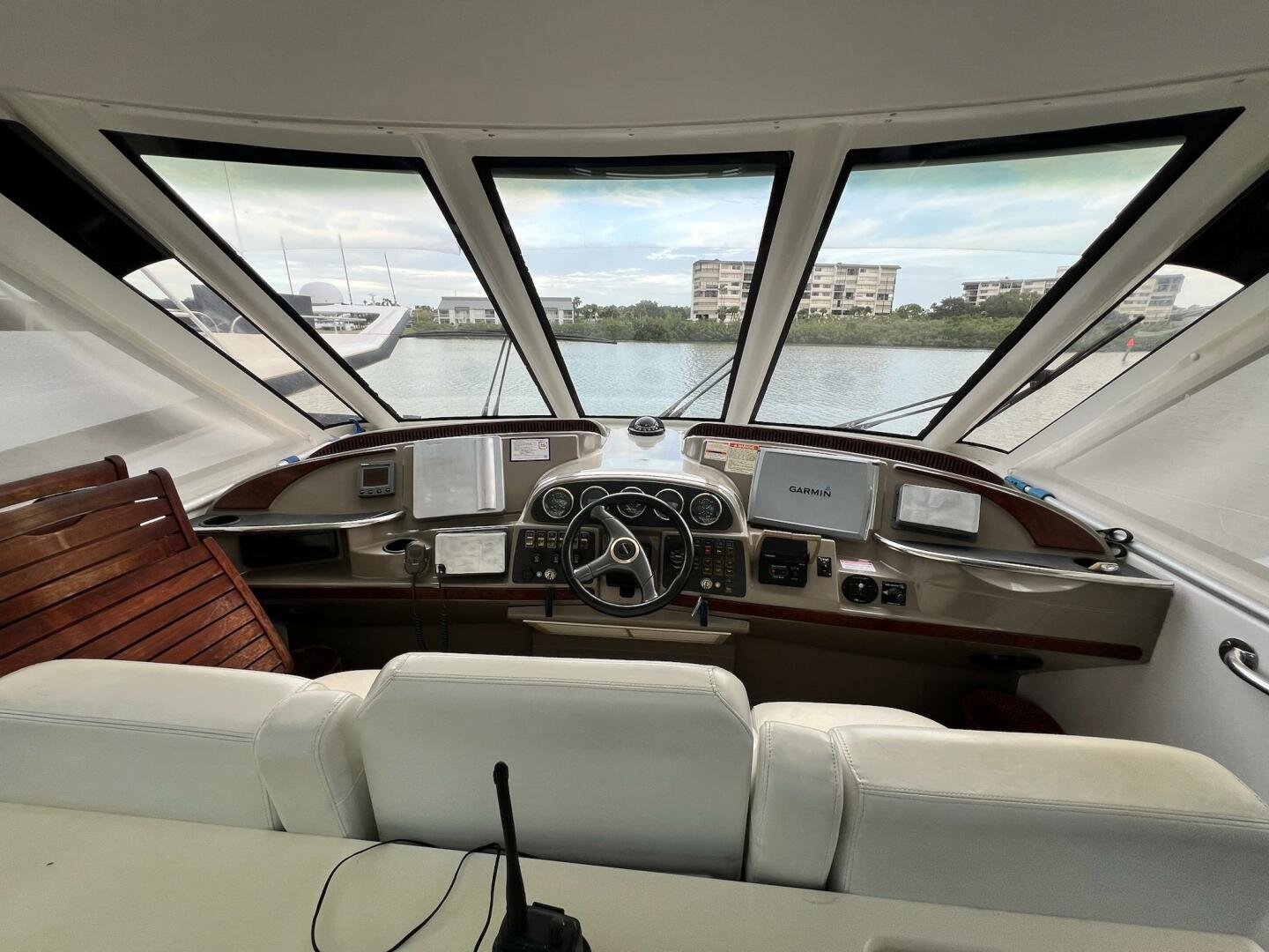 Interior view of 2000 Carver 506 Motor Yacht helm with navig