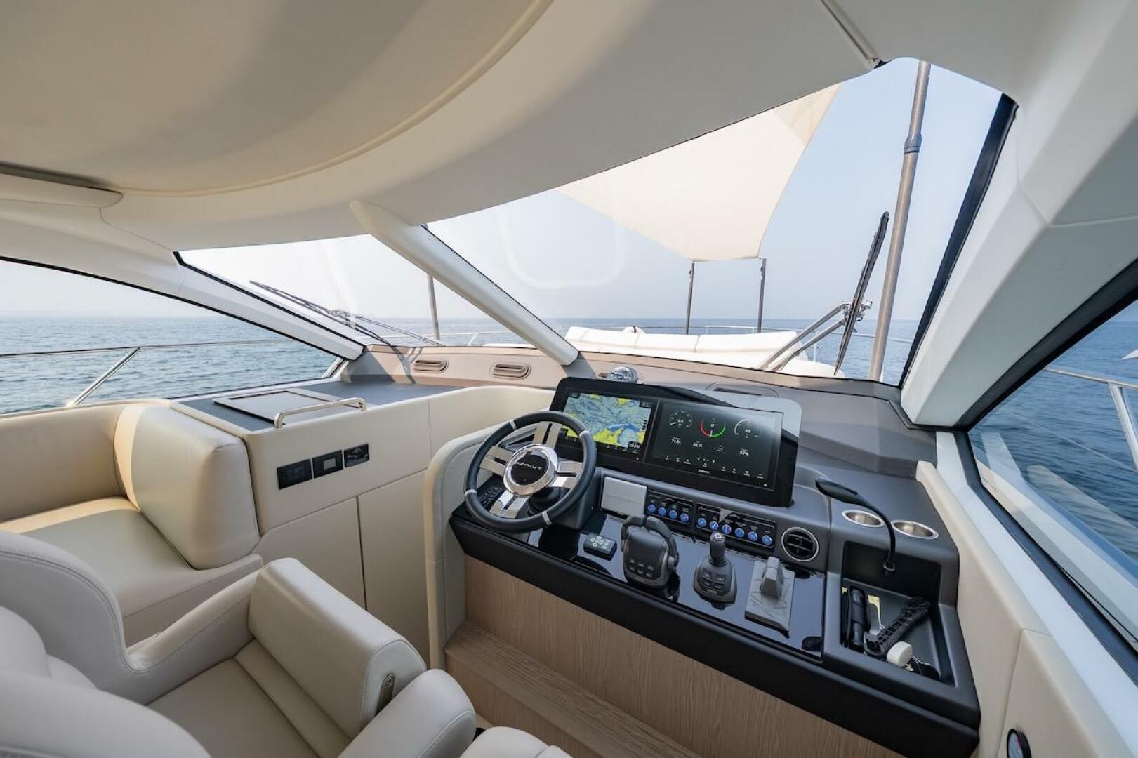 Luxurious 2023 Azimut Fly 53 yacht cockpit with modern navig