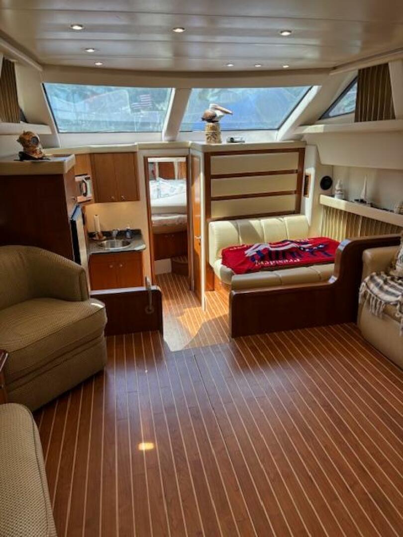 Interior of 2006 Carver 43 Motor Yacht with wood flooring an