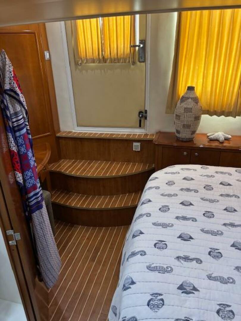 Interior of 2006 Carver 43 Motor Yacht with wooden steps and