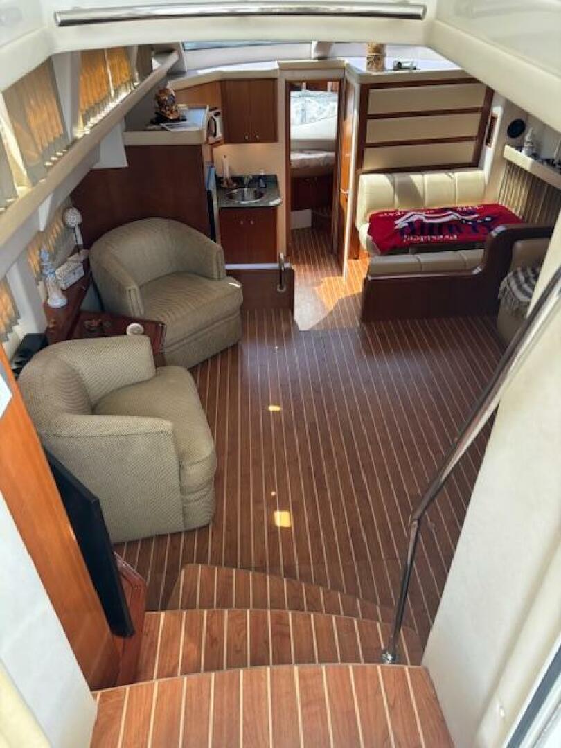 Interior of 2006 Carver 43 Motor Yacht with wood flooring an