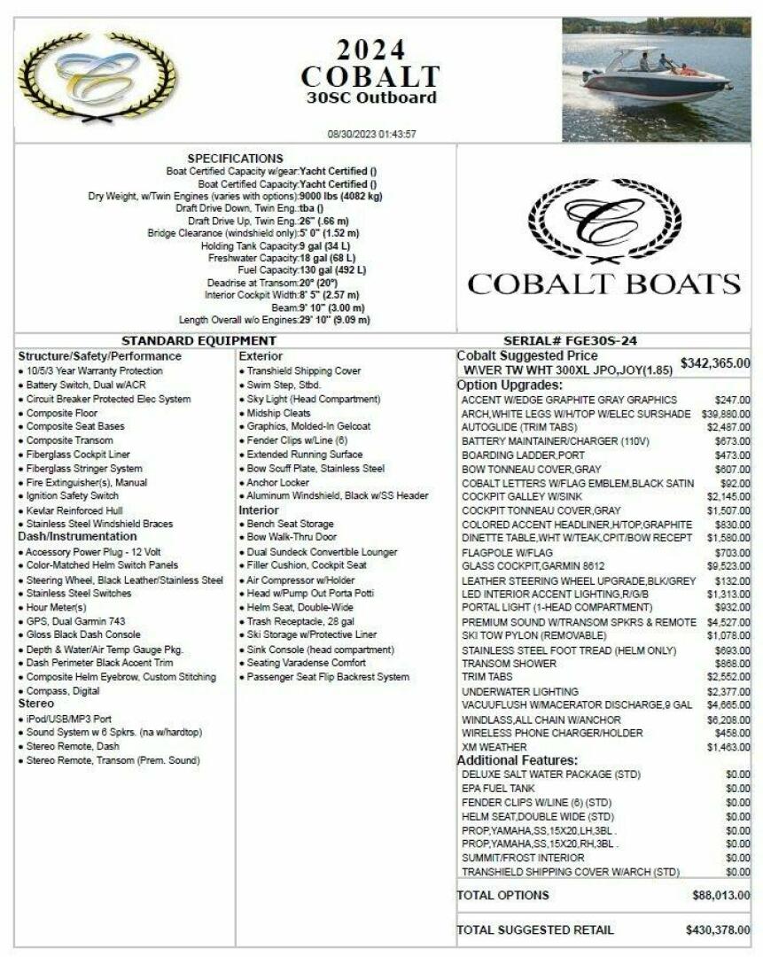 30ft Cobalt Yacht For Sale