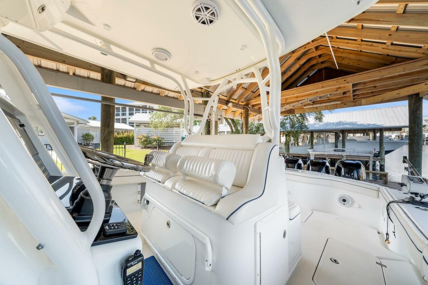 2015 Yellowfin 39 boat interior with white seating and helm 