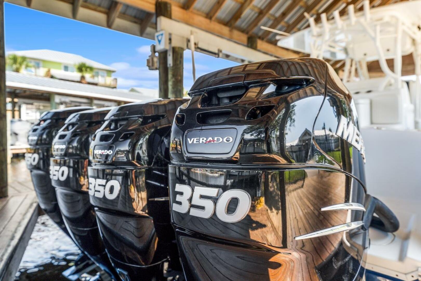Four powerful Verado 350 outboard engines on a 2015 Yellowfi