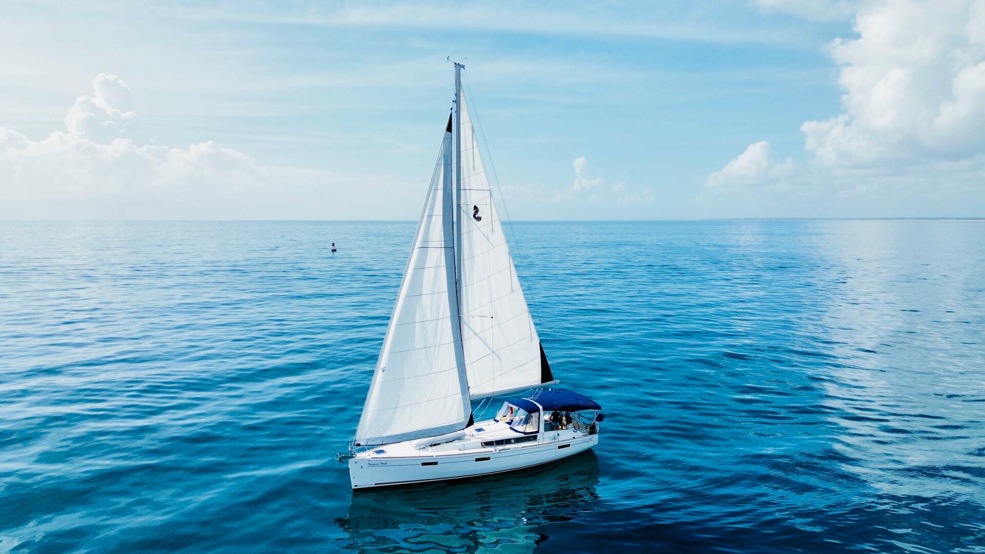 Sailing yacht Beneteau Oceanis 45, 2015 model, gliding on ca