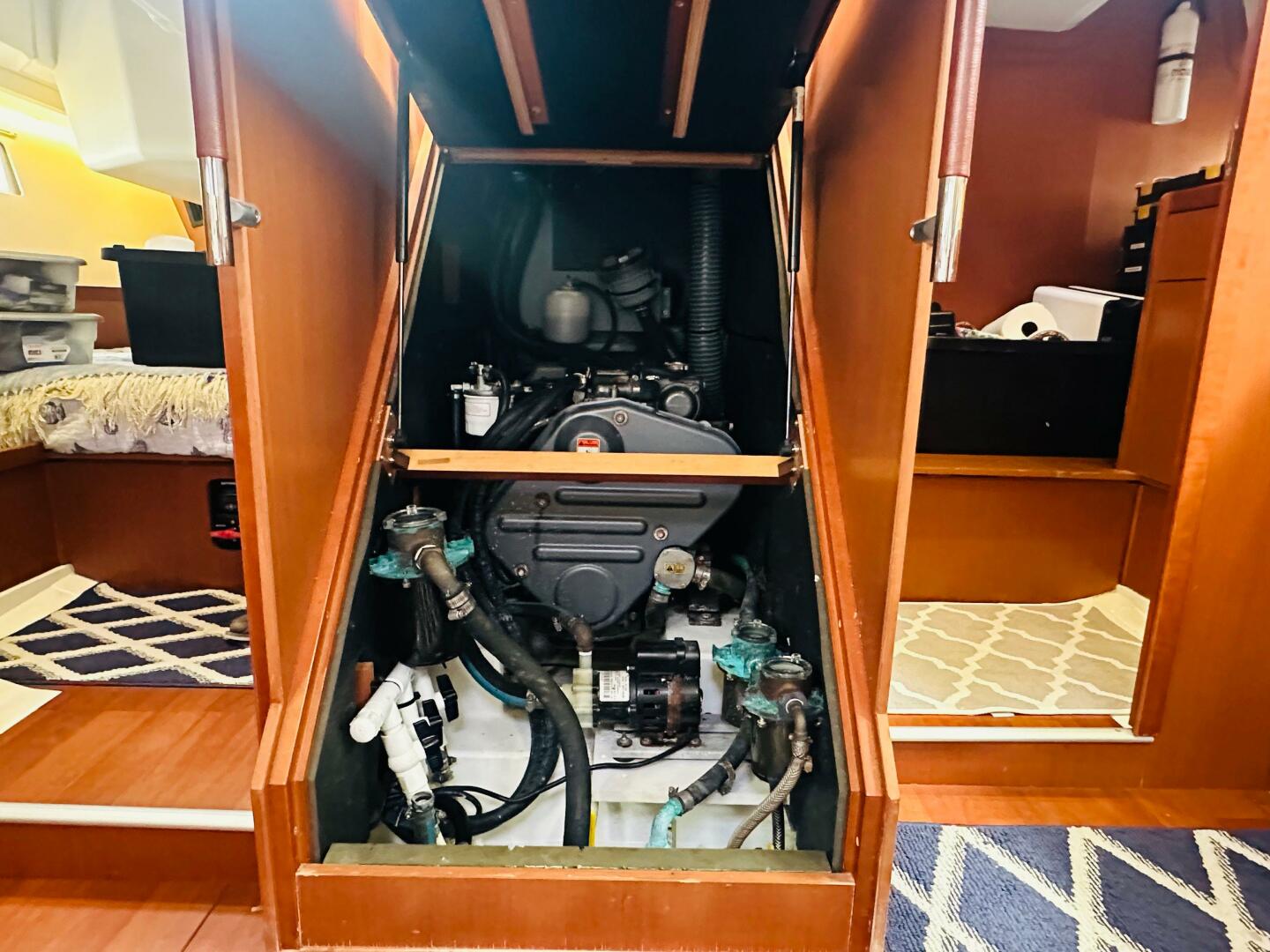 Engine compartment of 2015 Beneteau Oceanis 45 sailboat, sho