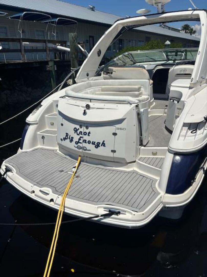 2007 Monterey 350 Sport Yacht docked, rear view with 