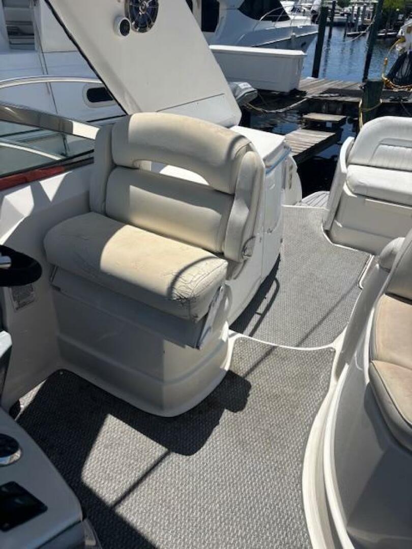 2007 Monterey 350 Sport Yacht interior with white seating an
