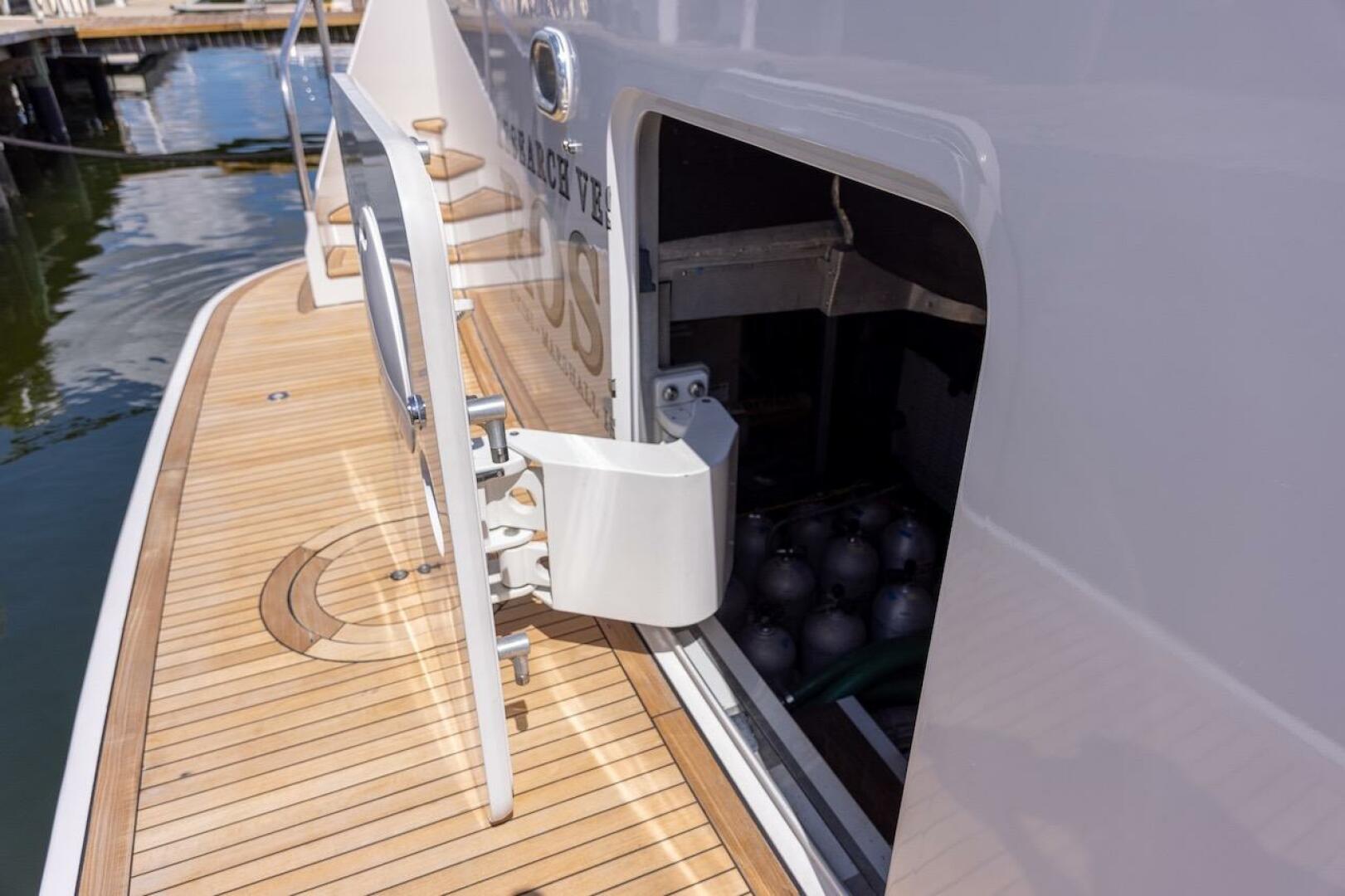 Open storage compartment on 1996 ABD 90 Explorer yacht deck,