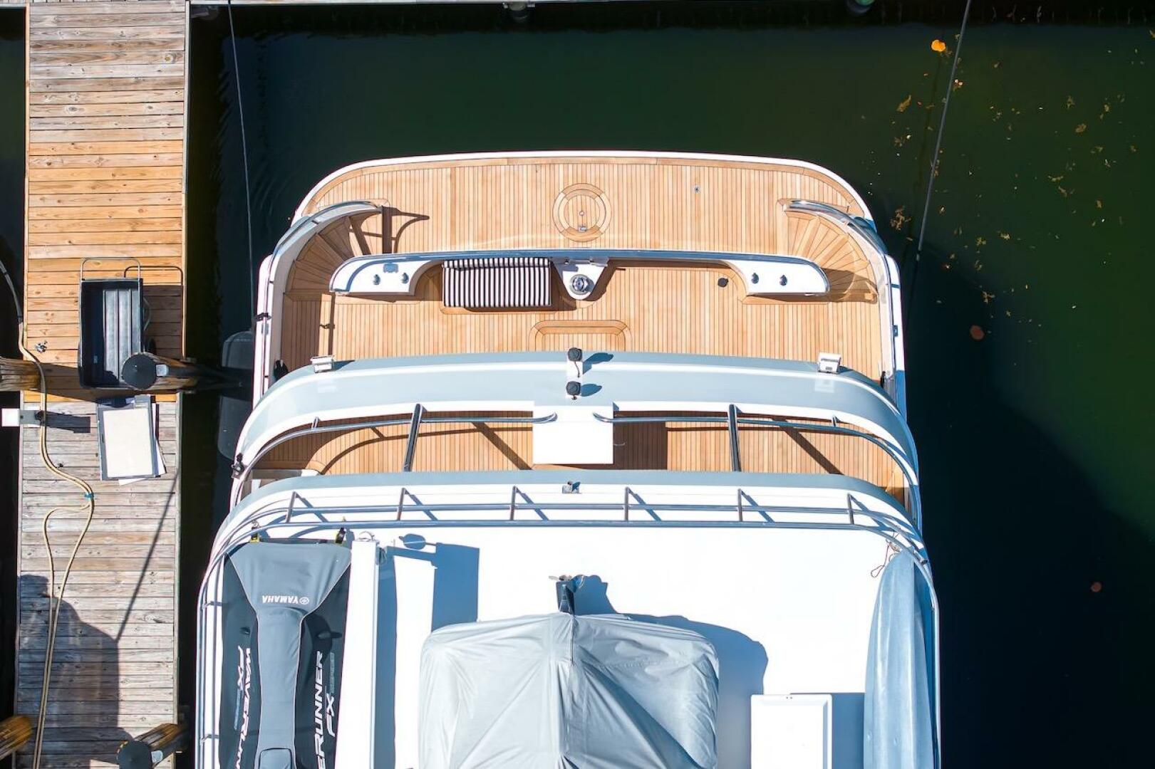 Overhead view of 1996 ABD 90 Explorer yacht docked at a wood