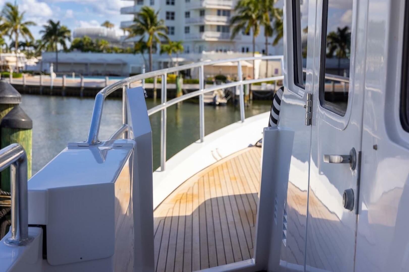 Deck view of 1996 ABD 90 Explorer yacht with wooden flooring