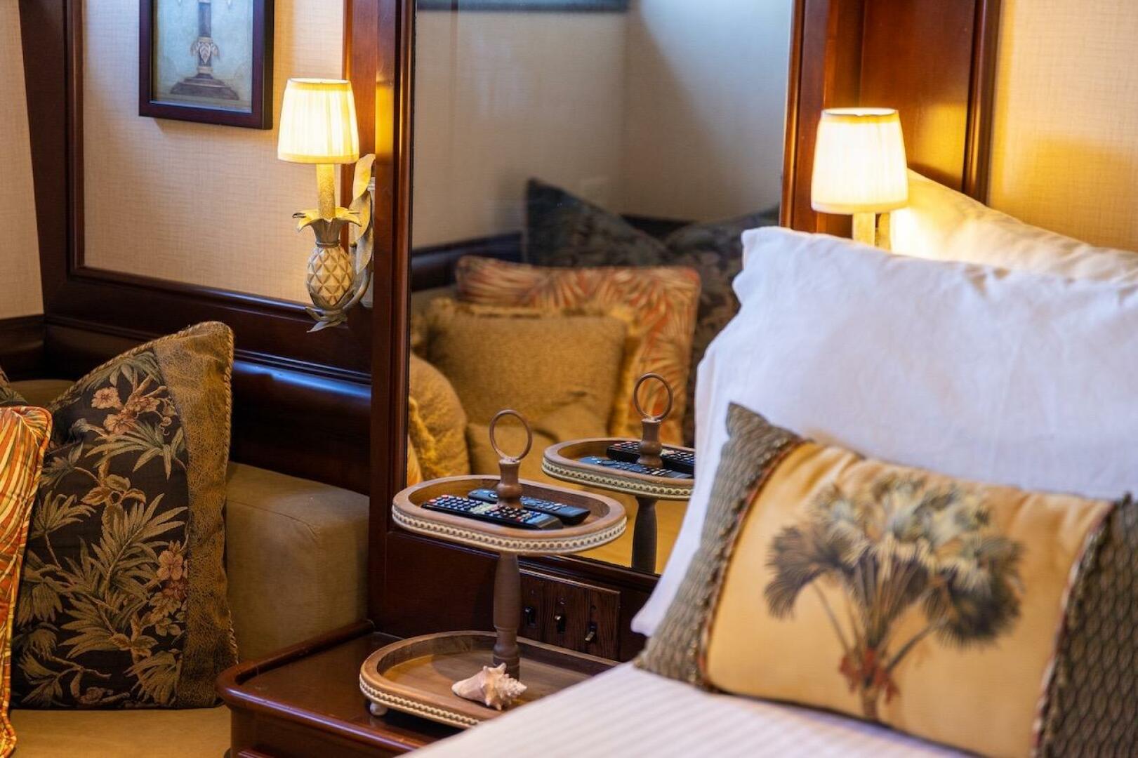 Luxurious wooden bar interior on 1996 ABD 90 Explorer yacht 