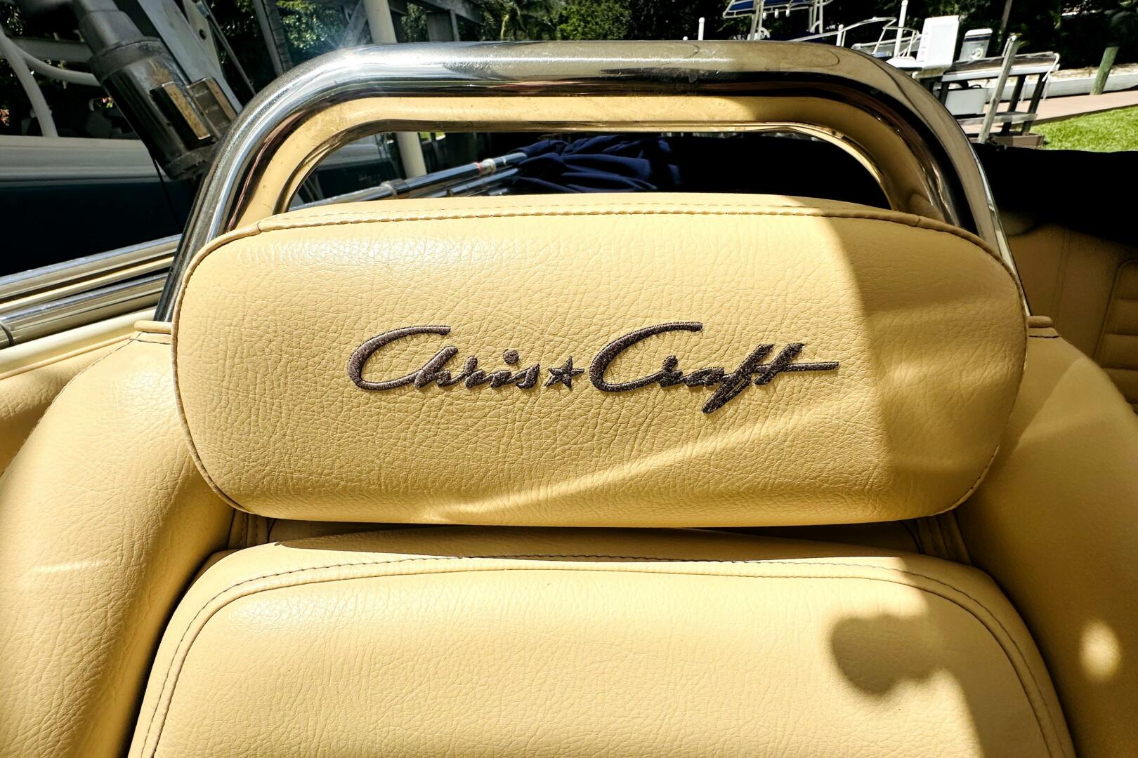 2013 Chris-Craft Corsair 22 boat seat with logo, featuring b